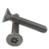 1/4"-20 x 1/2" Machine Screws, Torx Flat Head, T27 Drive 6 Lobe Pin-In (Tamper-Resistant), 18-8 Stainless Steel, Full Thread, Qty 100