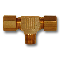 Mid-America Fittings 272X4X4 Barstock Branch Tee, 1/4 in Compression x 1/4 in Compression x 1/4 in MPT, Brass