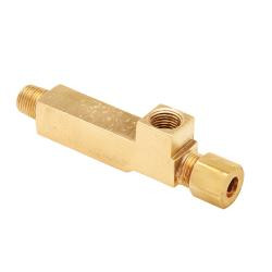 Mid-America Fittings 276X4 Barstock Adapter Tee, 1/8 in MPT x 1/8 in FPT x 1/4 in Compression, Brass