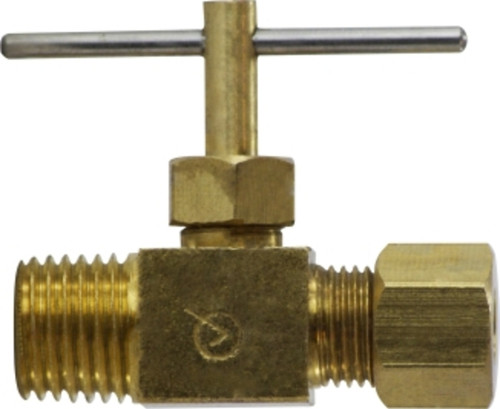 AMC 709101-0402 Needle Valve, 1/4 x 1/8 in Nominal, Compression x MIP, Brass Body