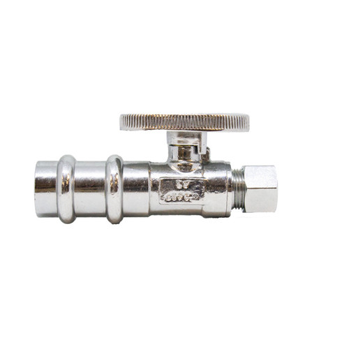 Midland Metal 746570 Press Fit Straight Supply Stop, 1/2 x 3/8 in Nominal, Press x Compression