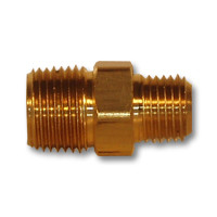 Mid-America Fittings LF123-64 Reducing Hex Nipple, 3/8 in MPT x 1/4 in MPT, 1.19 in, Brass