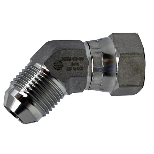 Midland Metal SS6502-04-04 45 deg Elbow, 1/4 in Male JIC x 1/4 in Female JIC Swivel, Stainless Steel