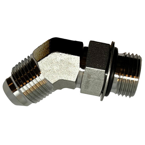 Midland Metal SS6802-06-06 45 deg Elbow, 3/8 in 37 deg JIC Male Flared x 3/8 in Male ORB, Stainless Steel