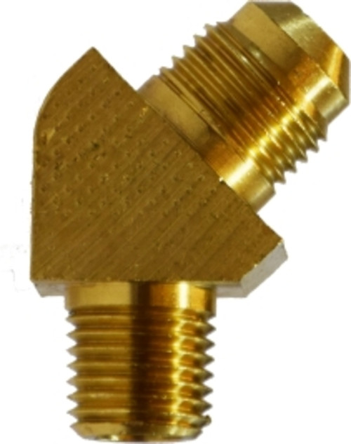 Midland Metal 10449B 45 deg Barstock Elbow, 1/4 in Male SAE 45 deg Flared x 1/4 in MPT, Brass