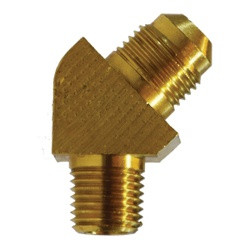 Midland Metal 10453B 45 deg Barstock Elbow, 3/8 in Male SAE 45 deg Flared x 3/8 in MNPTF, Brass