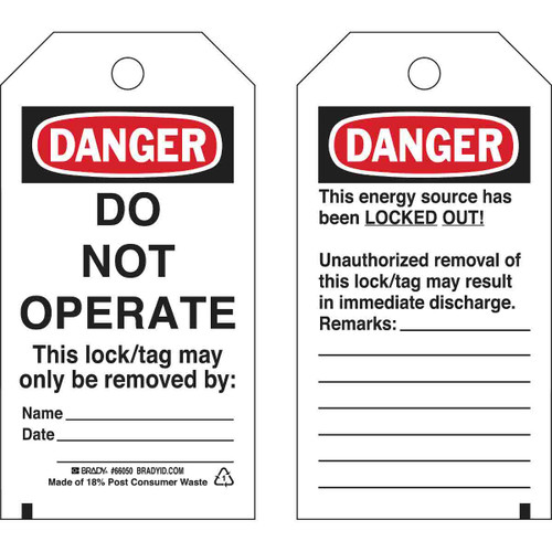 Brady 66050 Lockout Tags B-851 5 3/4Inh X 3Inw (25 EA)