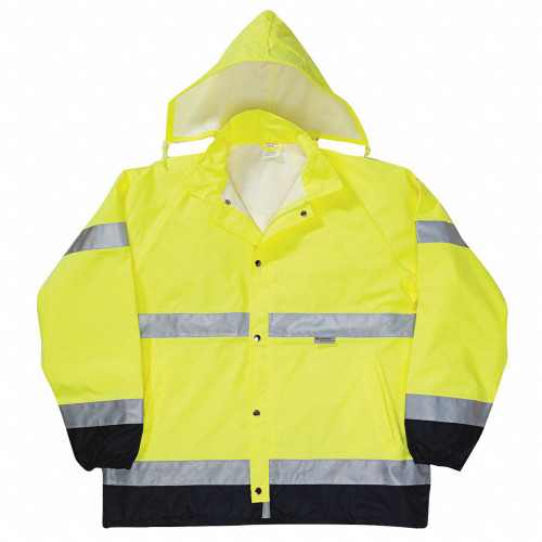 Occunomix LUX-TJR-YM Rainjcktw/Hood 3Mbeadedtape Zip/Snap Cl3 Yel M