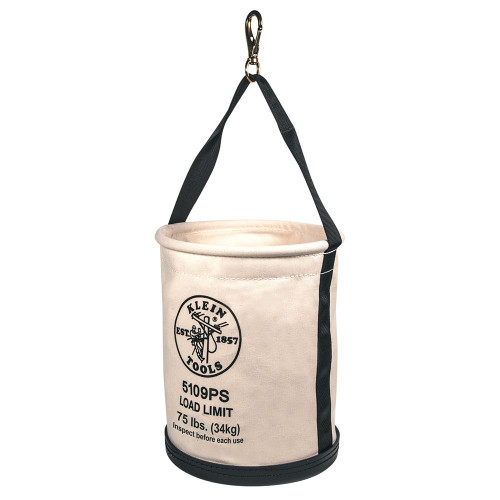 Klein Tools 5109PS Canvas Bucket, Wide Straight-Wall with Pocket, Swivel Snap, 12-Inch