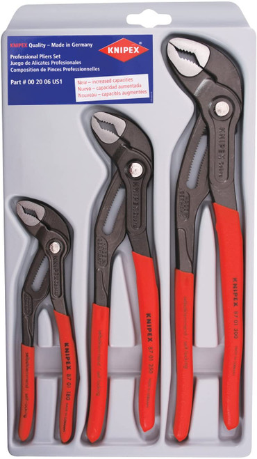 Knipex 00 20 06 US1 3 Pc Cobra Pliers Set (7", 10", & 12")