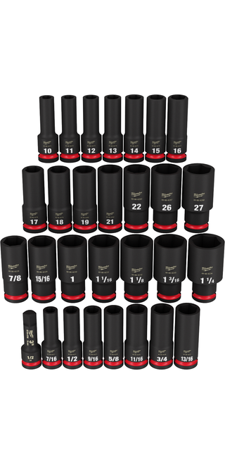 Milwaukee 49-66-7016 29PC SHOCKWAVE Impact Duty 1/2" Drive SAE & Metric Deep 6 Point Socket Set