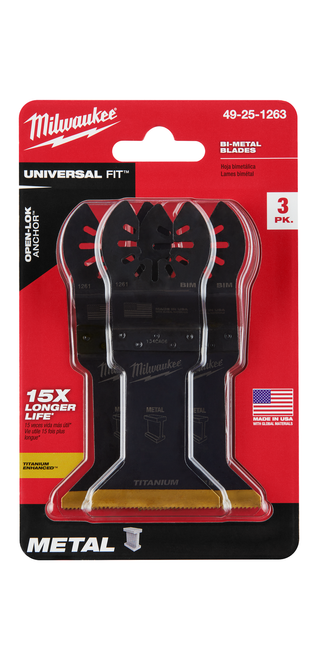 Milwaukee 49-25-1263 OPEN-LOK 1-3/4" TITANIUM CHARGED Bi-Metal Multi-Material Multi-Tool Blades 3PK