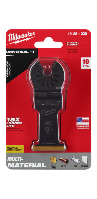 Milwaukee 49-25-1239 OPEN-LOK 1-3/8" TITANIUM CHARGED Bi-Metal Multi-Material Multi-Tool Blades 10PK