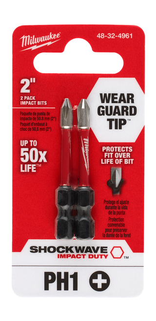 Milwaukee 48-32-4961 SHOCKWAVE 2" PH1 Impact Bit 2PK