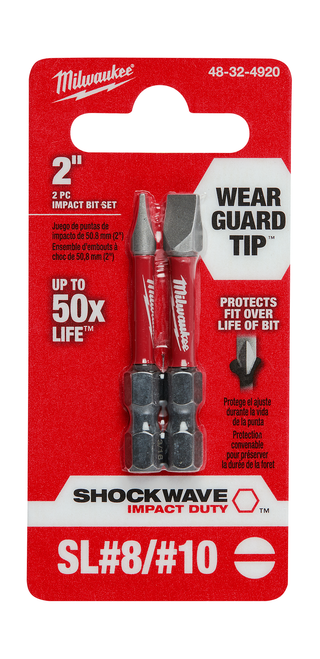 Milwaukee 48-32-4920 SHOCKWAVE Impact Duty 2 in. Slotted #8/#10 Power Bit (2 Pack)