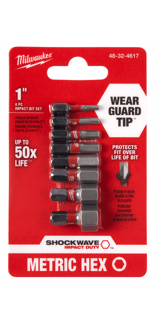 Milwaukee 48-32-4617 8-Piece SHOCKWAVE 1 in. Impact Metric Hex Insert Bit Set 3PK