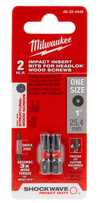 Milwaukee 48-32-4448 SHOCKWAVE 2-Piece Insert Bits for HeadLOK Wood Screws (2 Pack)