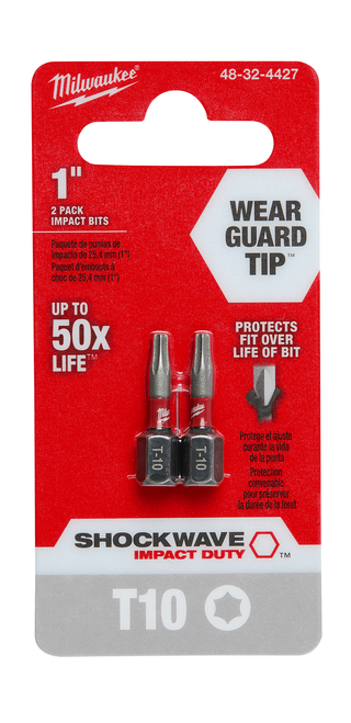 Milwaukee 48-32-4427 SHOCKWAVE 2-Piece Impact Torx T10 Insert Bits (2 Pack)