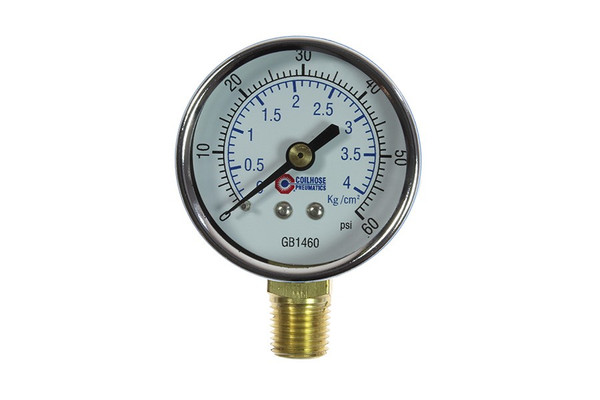 Coilhose Pneumatics GB1460 30284 0-60Psi 2"Gauge 1/4"Mpt Bottom Moun