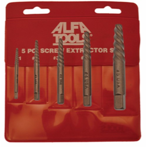 Alfa Tools SE61715 5pc Screw Extractor Set Spiral Flute #1-5