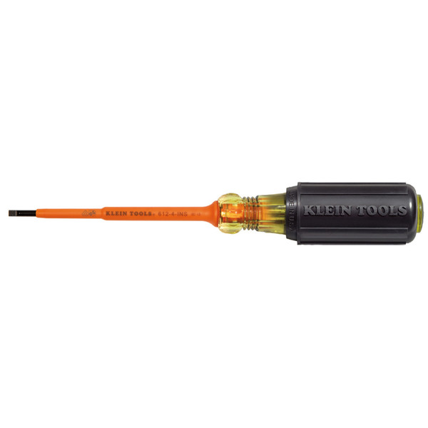 Klein Tools 612-4-INS Insulated Screwdriver, 1/8-Inch Slotted, 4-Inch Round Shank