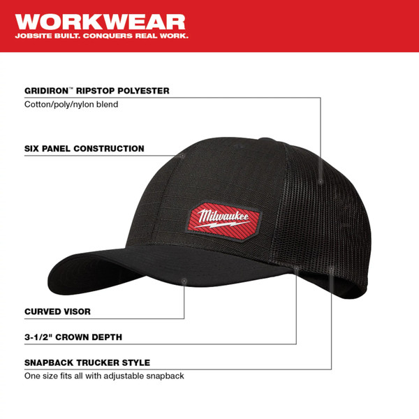 Milwaukee 505B GRIDIRON Snapback Trucker Hat - Black
