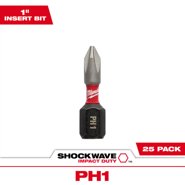 Milwaukee 48-32-4111 SHOCKWAVE Impact Phillips #1 Insert Bits 25PK