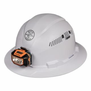 Klein Tools 60407 Hard Hat, Vented, Full Brim with Headlamp, White