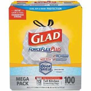 Glad CLO70427 Glad Forceflex Plus Drawstring White 13Gal 100Ct (1 BX)