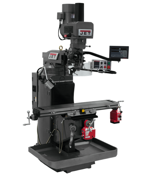 JET JT9-690548 JTM-949EVS Mill With 3-Axis Newall NMS800 DRO (Quill) With X and Y-Axis Powerfeeds and Air Powered Draw Bar