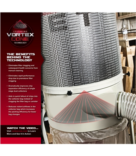 JET JT9-708658K DC-1100VX-5M Dust Collector, 1.5HP 1PH 115/230V, 5-Micron Bag Filter Kit