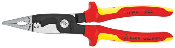 Knipex 6-in-1 Electrical Installation Pliers 12 and 14 AWG-1000V Insulated 13888SBA
