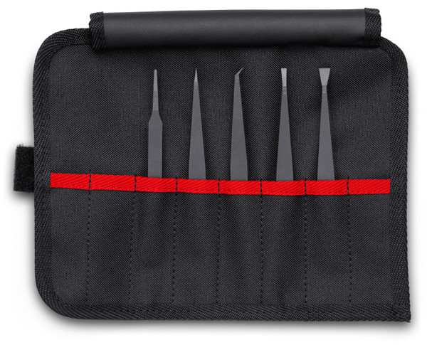 Knipex 5 Pc Plastic Tweezer Set in a Tool Roll, ESD 920005ESD