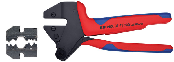 Knipex Crimp System Pliers (97 43 200) & Crimp Die: Solar Connectors H & 5 (HUBER & SUHNER): 2 1/2/4.0 mm 11/1 (97 49 62) Packaged In A Protective Plastic Case 9K008058US