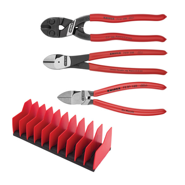 Knipex 3 Pc Cutting Pliers Set with 10 Pc Tool Holder 9K0080137US