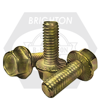 M6-1.00 x 16 mm Hex Flange Bolts, Serrated, Metric Class 8.8, Zinc-Yellow Cr+6, Full Thread, Coarse (UNC), DIN 6921, Qty 200