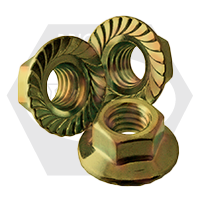 M16-2.00 Hex Flange Nuts, Serrated, Metric Class 8, Zinc-Yellow Cr+6, Coarse (UNC), DIN 6923, Qty 50