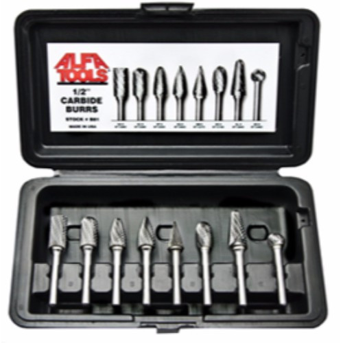 Alfa Tools B82TN 8pc Carbide Burr Set, 1/4" Head, 1/4" Shank Tin Coated