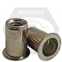 6-32 (.080-.130) Steel Rivet Nuts, Large Flange, Knurled Body, Zinc-Yellow Cr+3, Qty 500