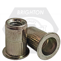 8-32 (.080-.130) Steel Rivet Nuts, Large Flange, Knurled Body, Zinc-Yellow Cr+3, Qty 500