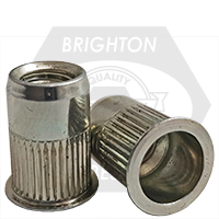 10-24 (.020-.130) Steel Rivet Nuts, Small Flange, Knurled Body, Zinc-Yellow Cr+3, Qty 500