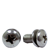 #4-40 x 7/16" Machine Screws w/ External Tooth Washer (410 Stainless Steel), Phillips Pan Head, SEMS, 18-8 Stainless Steel A2, Full Thread, Qty 1000