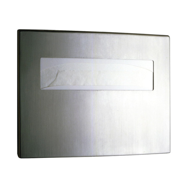 BOBRICK 4221 ConturaSeries Stainless Steel Surface-Mounted Toilet Seat-Cover Dispenser, Satin Finish, 2" Length, 11" Height, 15-3/4" Width, Medium