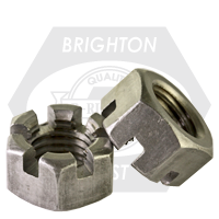 2"-12 Hex Nuts, Slotted, Plain Finish, Qty 10