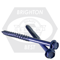 3/16" x 2 1/4" Concrete Screws, Commercial Grade, Slotted Indent Hex Washer Head HWH, Blue Finish, High Low Thread, Qty 100