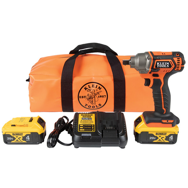 Klein Tools BAT20CW1 Battery-Operated Compact Impact Wrench , 1/2-Inch Detent Pin, Full Kit