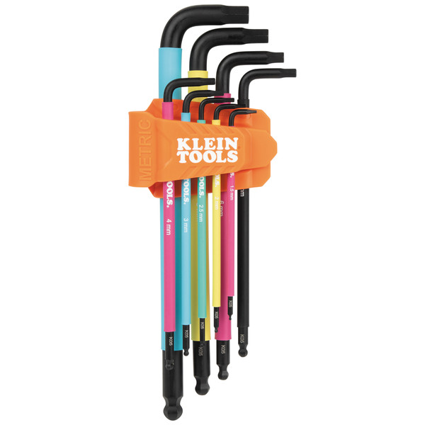 Klein Tools BLS9M Color Coded Extra-Long L Style Hex Key Caddy Set, Metric, 9-Piece