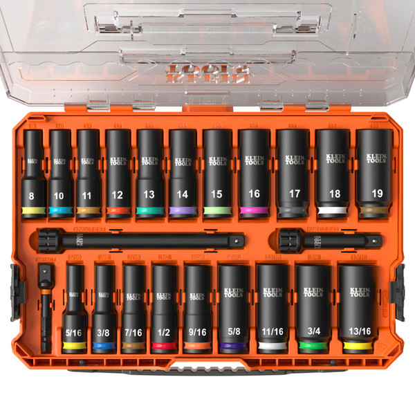 Klein Tools 65121IMPCT KNECT Deep-Well 3/8-Inch Drive Socket Set, SAE and Metric, 23-Piece