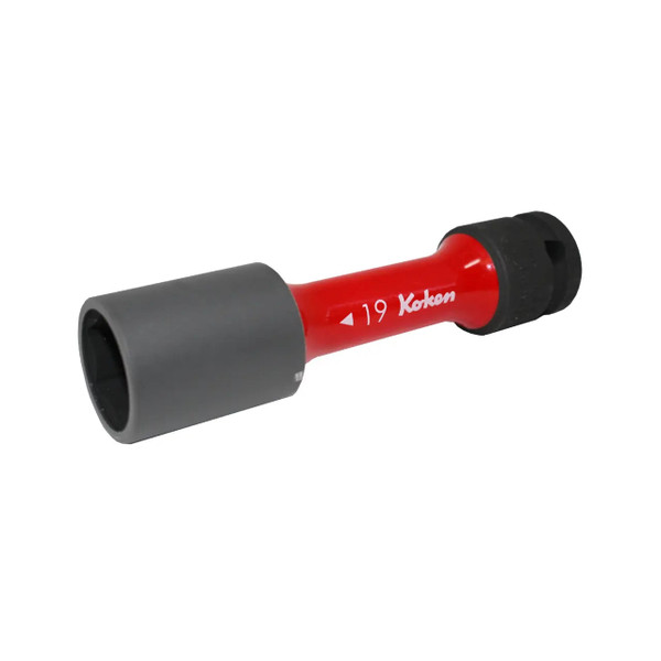 Ko-ken 14145PM.110-19 1/2 Sq. Dr. Wheel Nut Socket  19mm Extra Thin walled Length 110mm Color coded Protector