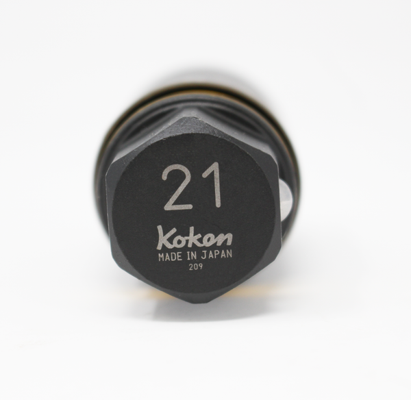 Ko-ken 280PM-21 21 Hex Dr. Wheel Nut Adaptor Socket  21mm Extra Thin walled Length 55mm Color coded Protector